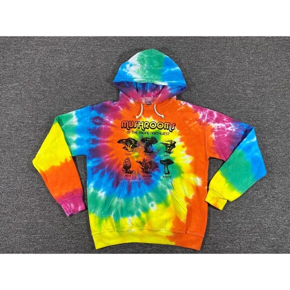 Wild Mushroom Sweater Mens Small Multicolor Tie Dye Hoodie Long Sleeve Hippie - Picture 1 of 12